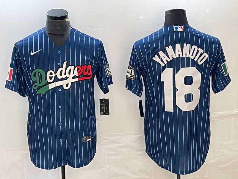 Men Los Angeles Dodgers #18 Yamamoto Blue stripe Nike Game MLB Jersey style 4->los angeles dodgers->MLB Jersey